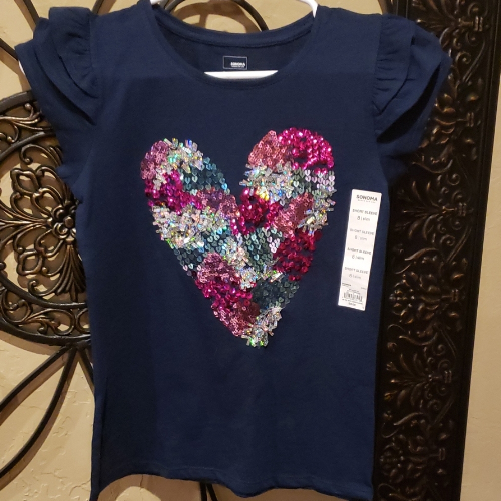 Girls Heart Sequin Shirt